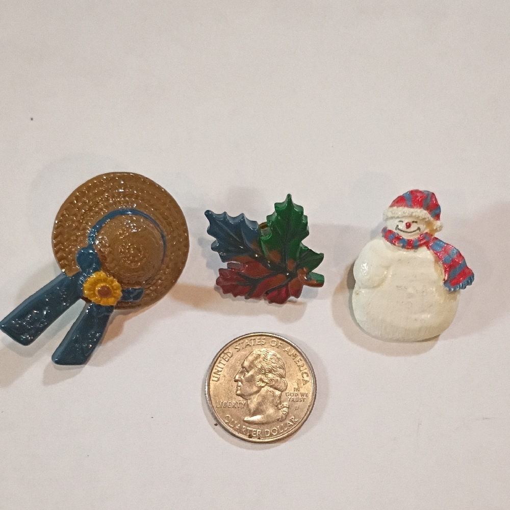 Festive Brooch Set with Snowman, Hat, and Leaf